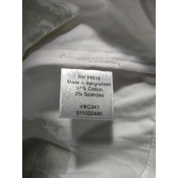 Denim top Floral Size Medium Summer Botanical Art 3/4 Sleeve White Green Jacket - Picture 7 of 7